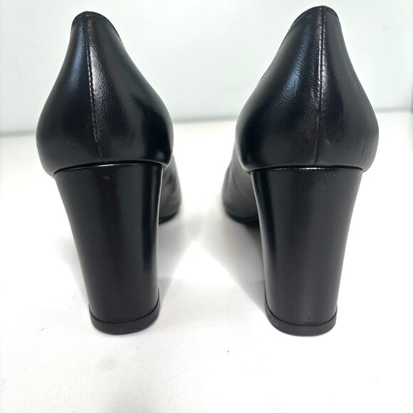 Stuart Weitzman Black Leather Block Heel Pump Rounded Square Toe 10 - Picture 4 of 8
